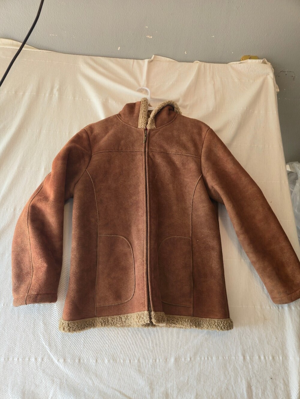 Vintage Y2k Esprit Brown Faux Suede and Sherpa Lined Jacket Size Large